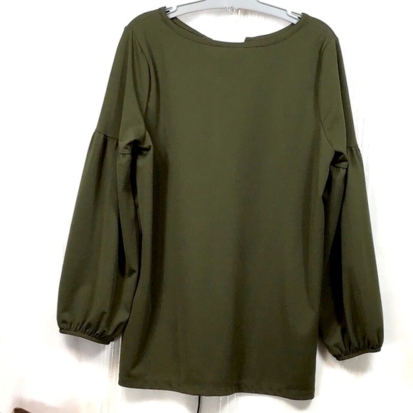 ⚜️ BELLE by Kim Gravel Green Knit Peasant Grommet Tie Long Sleeve Popover Tunic - Picture 3 of 7